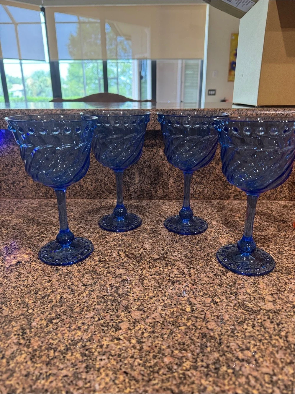 Anthropologie Cobalt Blue Swirl Wine Glasses  (Set of 4)